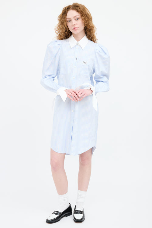 Burberry Blue 
White Striped Shirt Dress