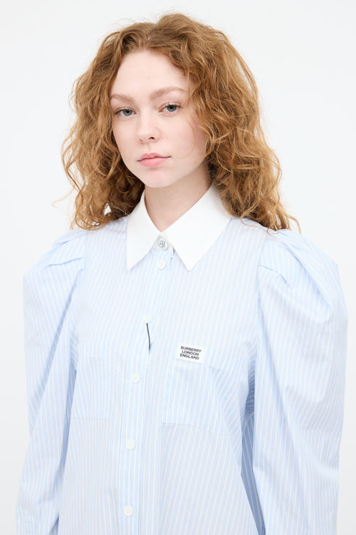 Burberry Blue 
White Striped Shirt Dress