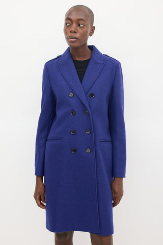 Burberry Blue Wool Double Breasted Coat