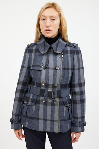 Burberry Blue Wool Nova Check Jacket