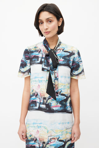 Burberry Blue 
Multi Silk Graffiti Print Dress