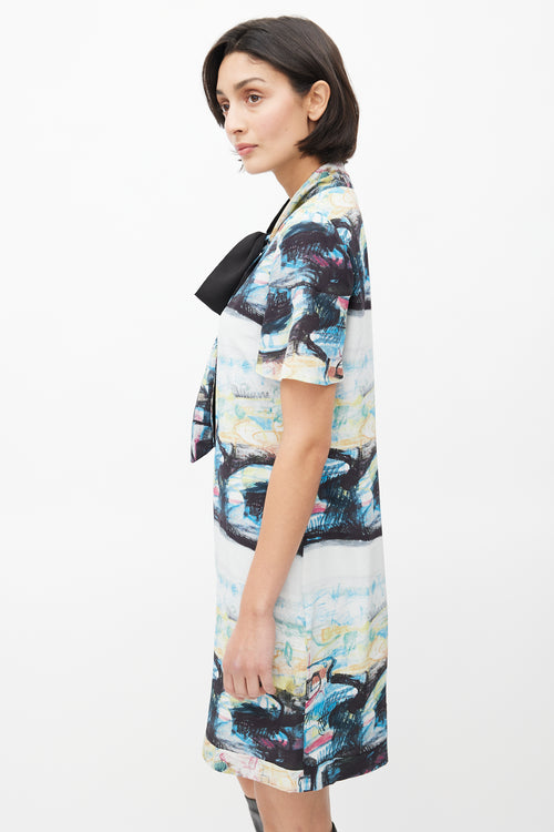 Burberry Blue 
Multi Silk Graffiti Print Dress