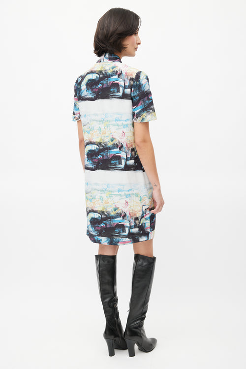 Burberry Blue 
Multi Silk Graffiti Print Dress