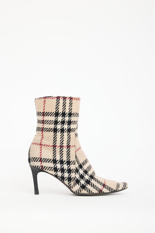 Burberry Beige Knit Nova Check Ankle Boot