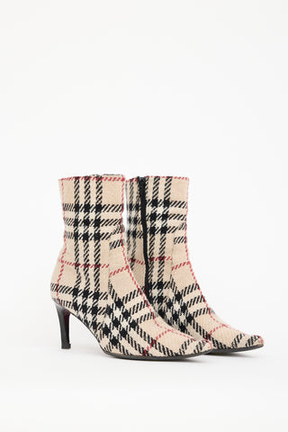 Burberry Beige Knit Nova Check Ankle Boot