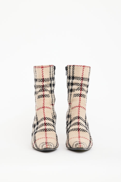 Burberry Beige Knit Nova Check Ankle Boot