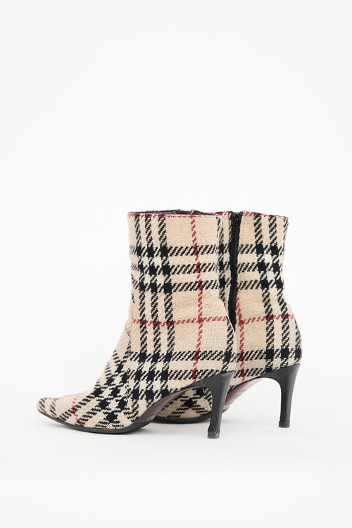 Burberry Beige Knit Nova Check Ankle Boot