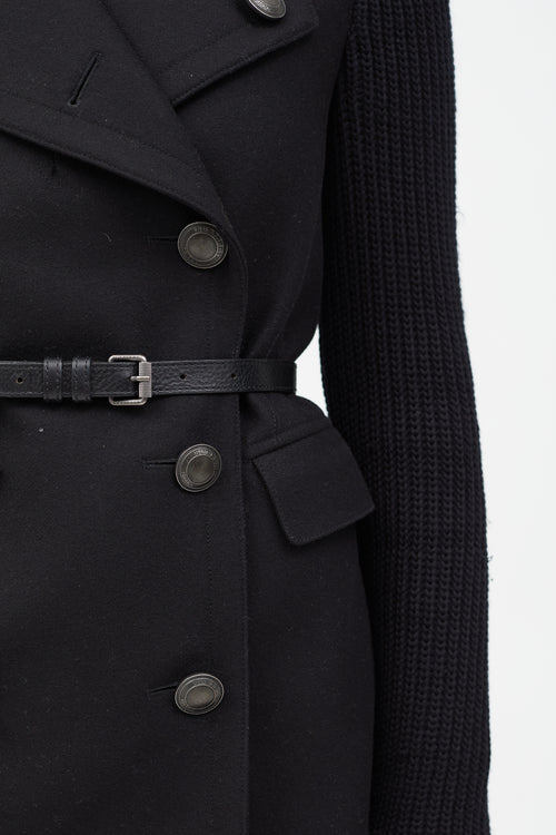 Burberry Brit Black Double Breasted Knit Sleeve Coat