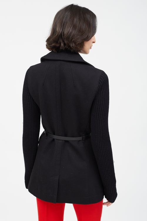 Burberry Brit Black Double Breasted Knit Sleeve Coat