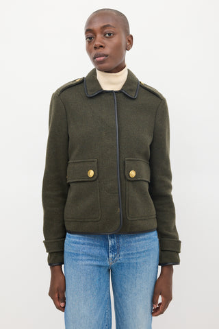 Burberry Brit Dark Green Wool Two Pocket Military Jacket