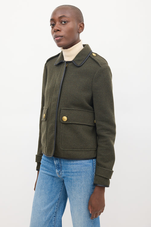 Burberry Brit Dark Green Wool Two Pocket Military Jacket