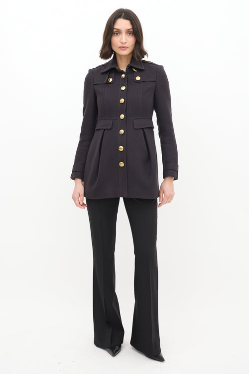 Burberry Brit Navy Wool Tapered Coat