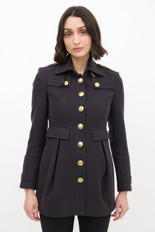 Burberry Brit Navy Wool Tapered Coat