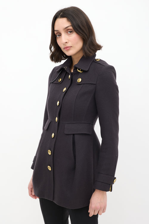 Burberry Brit Navy Wool Tapered Coat