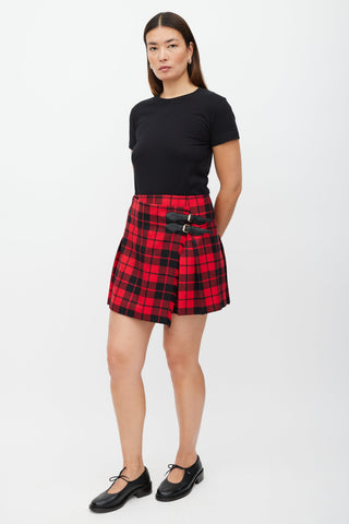 Burberry Brit Red 
Black Tartan Kilt Skirt