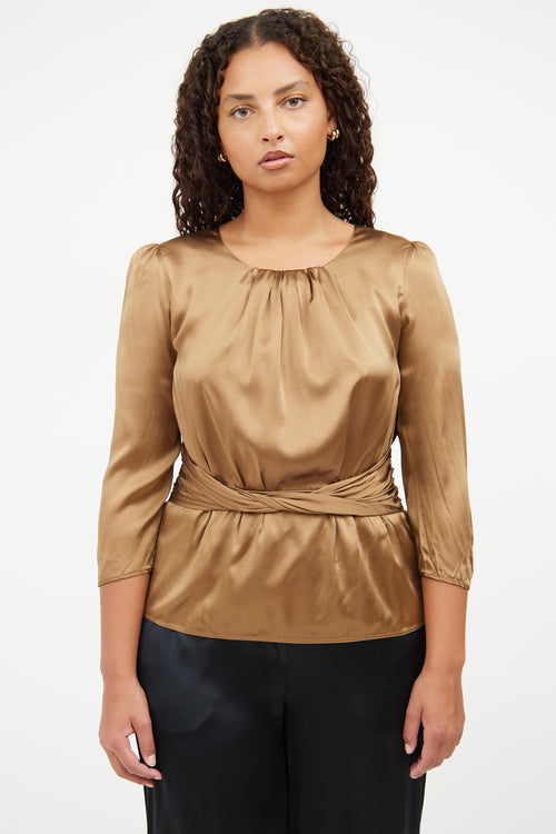 Burberry Bronze Silk Ruched Top