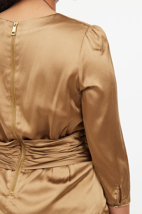 Burberry Bronze Silk Ruched Top