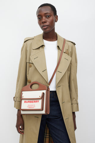 Burberry Brown 
Beige Leather 
Canvas Mini Pocket Bag