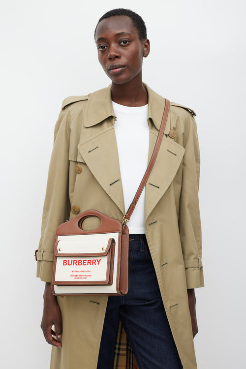 Burberry Brown 
Beige Leather 
Canvas Mini Pocket Bag