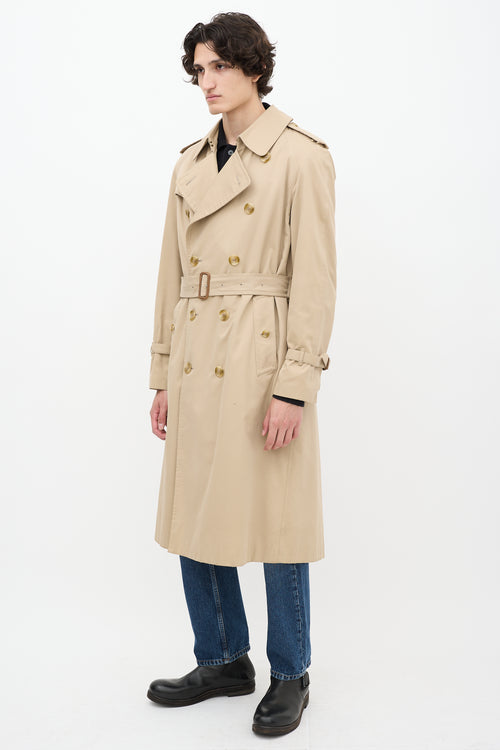 Burberry Beige Belted Double Breasted Trench Coat