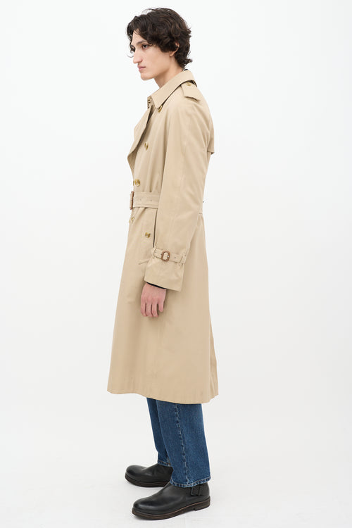 Burberry Beige Belted Double Breasted Trench Coat