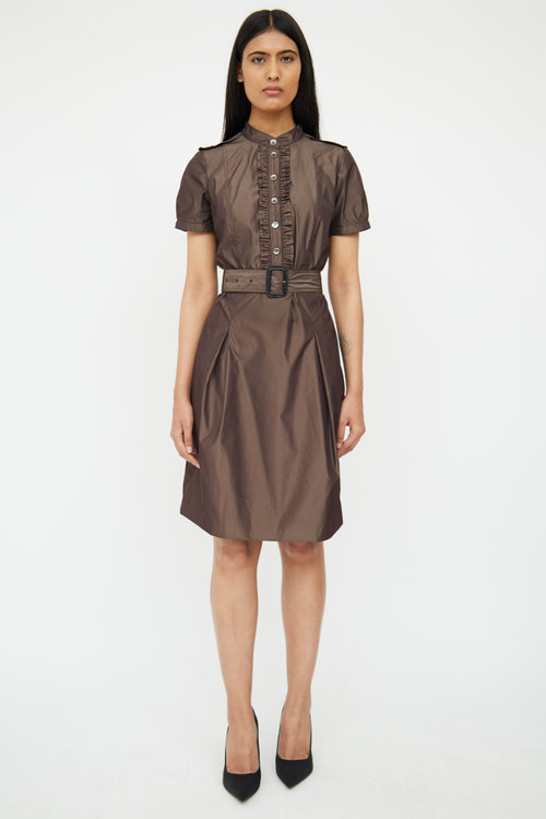 Burberry Brown Button Front Ruffle Dress