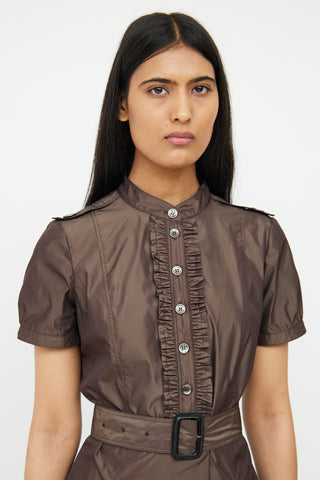 Burberry Brown Button Front Ruffle Dress