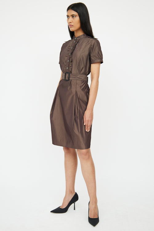 Burberry Brown Button Front Ruffle Dress