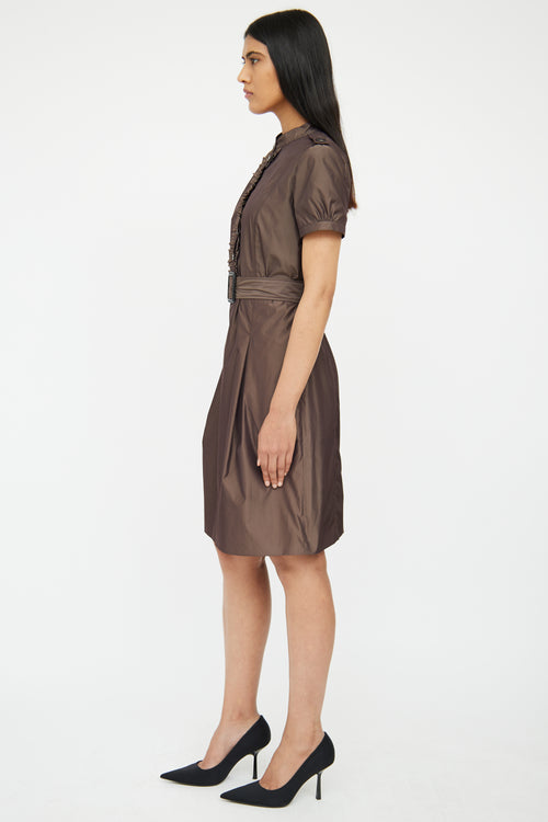 Burberry Brown Button Front Ruffle Dress