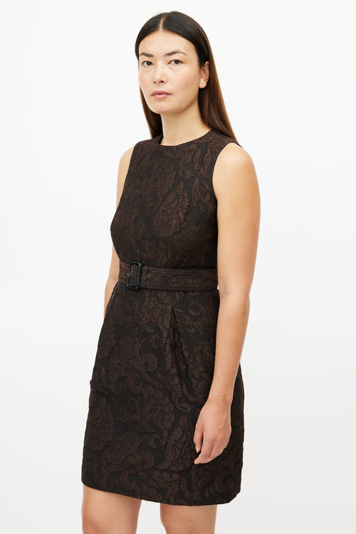 Burberry Brown 
Black Belted Lace Dress