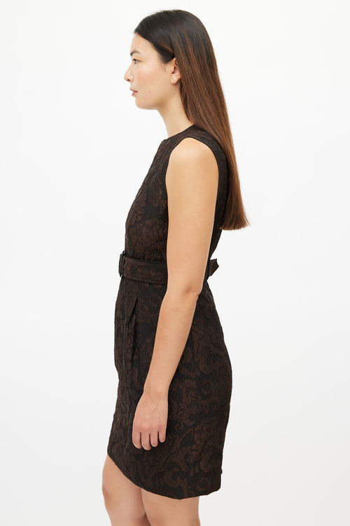 Burberry Brown 
Black Belted Lace Dress