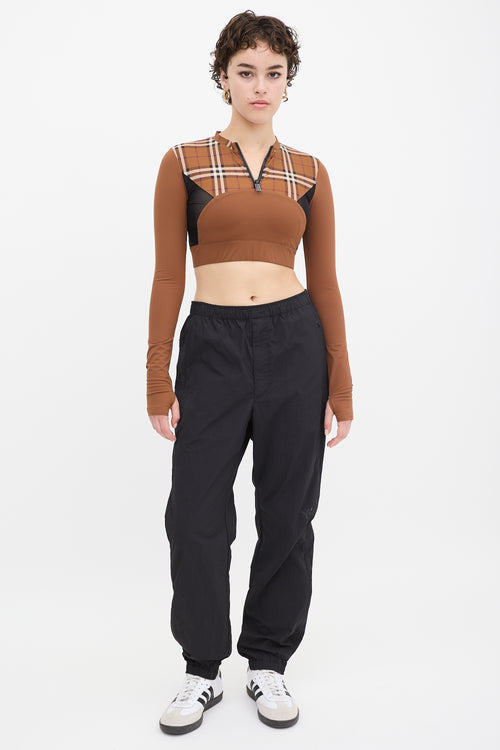 Burberry Brown 
Black Panelled Nova Check Everley Crop Top