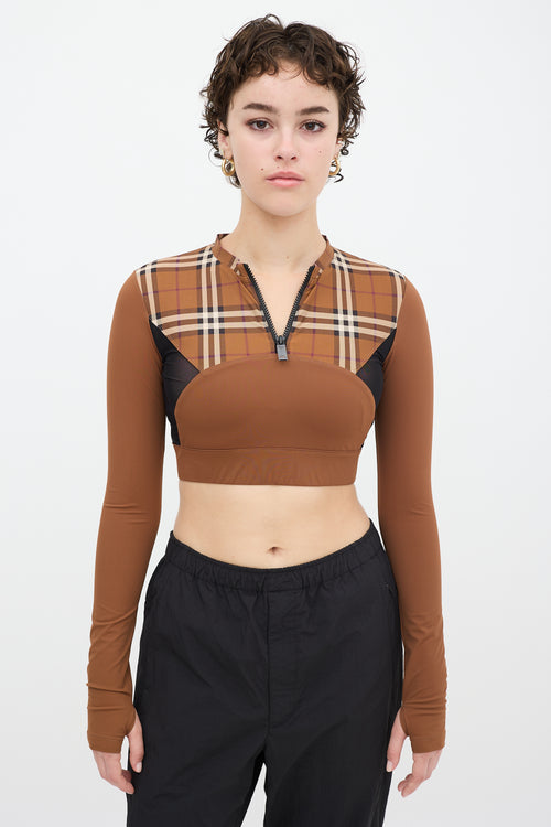 Burberry Brown 
Black Panelled Nova Check Everley Crop Top