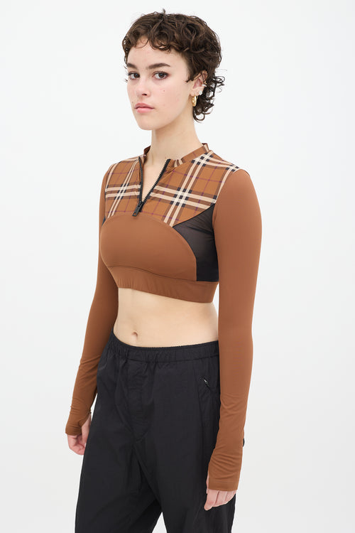 Burberry Brown 
Black Panelled Nova Check Everley Crop Top