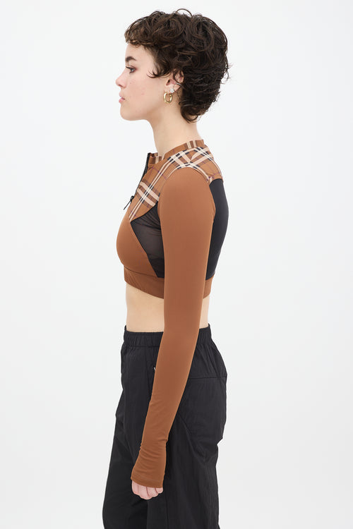 Burberry Brown 
Black Panelled Nova Check Everley Crop Top