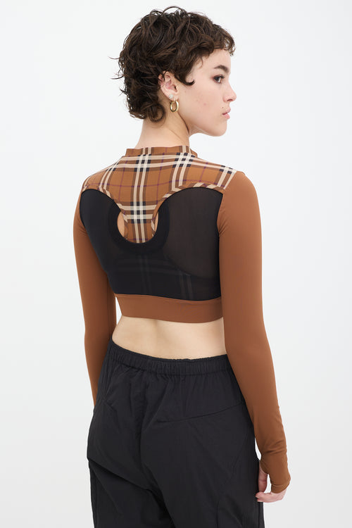 Burberry Brown 
Black Panelled Nova Check Everley Crop Top