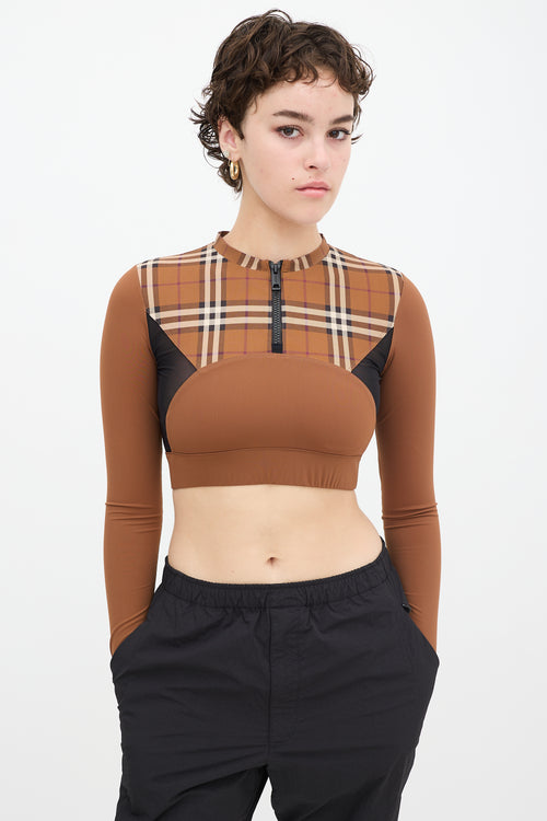 Burberry Brown 
Black Panelled Nova Check Everley Crop Top