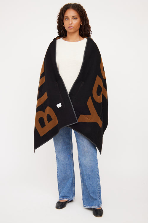 Burberry Black 
Brown Logo Reversible Poncho