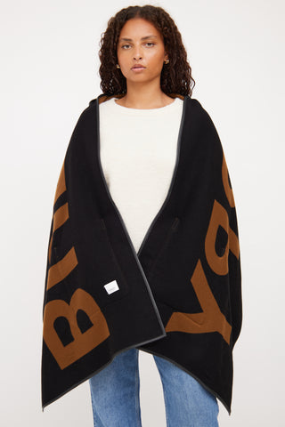 Burberry Black 
Brown Logo Reversible Poncho