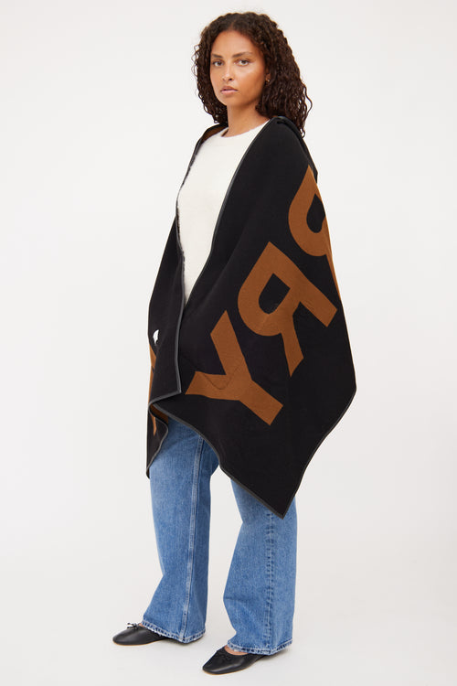 Burberry Black 
Brown Logo Reversible Poncho