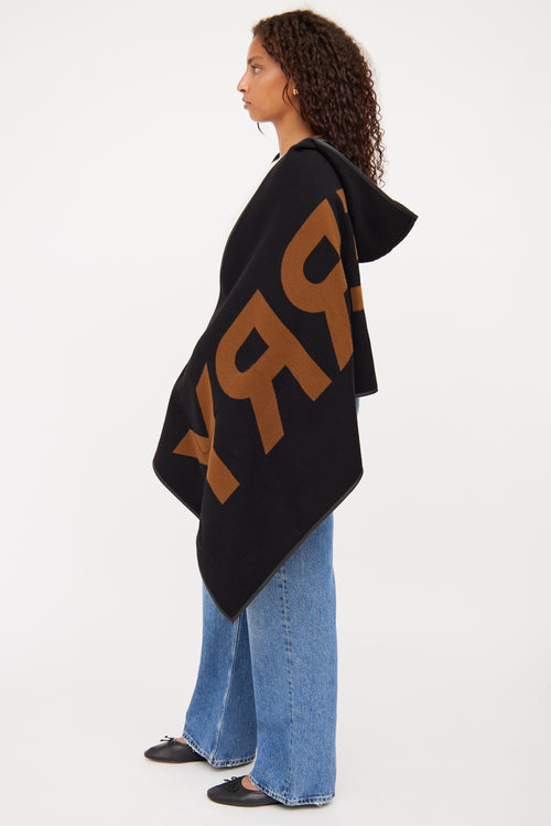 Burberry Black 
Brown Logo Reversible Poncho