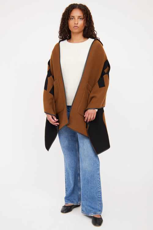 Burberry Black 
Brown Logo Reversible Poncho