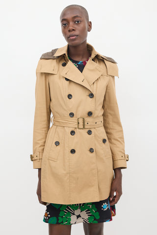 Burberry Brown Cotton Modular Hooded Mid Length Trench Coat