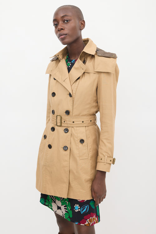 Burberry Brown Cotton Modular Hooded Mid Length Trench Coat