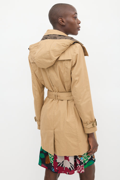 Burberry Brown Cotton Modular Hooded Mid Length Trench Coat