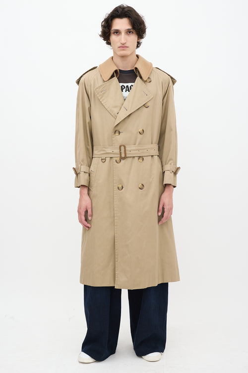 Burberry Beige Detachable Collar Belted Trench Coat