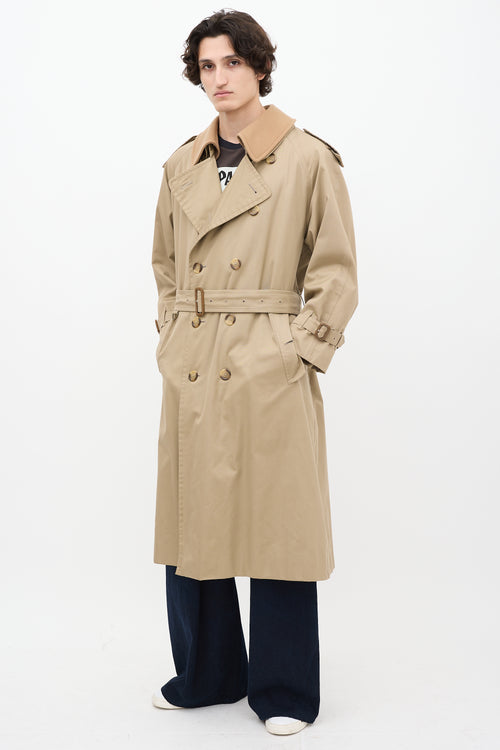 Burberry Beige Detachable Collar Belted Trench Coat