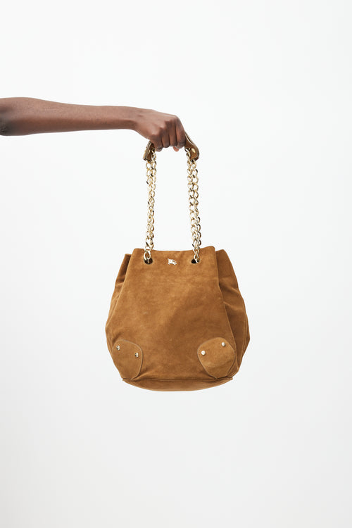 Burberry Brown 
Gold Suede Bucket Bag