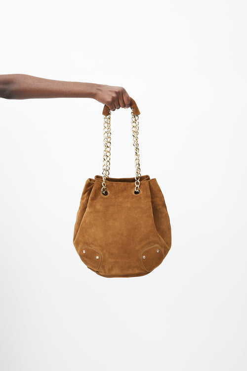 Burberry Brown 
Gold Suede Bucket Bag