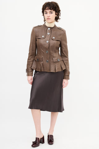 Burberry Brown Leather Buttoned Jacket